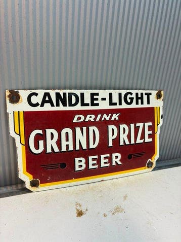 Candle-Light Grand Prize Beer – Panneau publicitaire émaillé