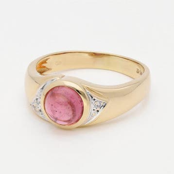 Ring - 14 karaat Geel goud - Diamant - Toermalijn