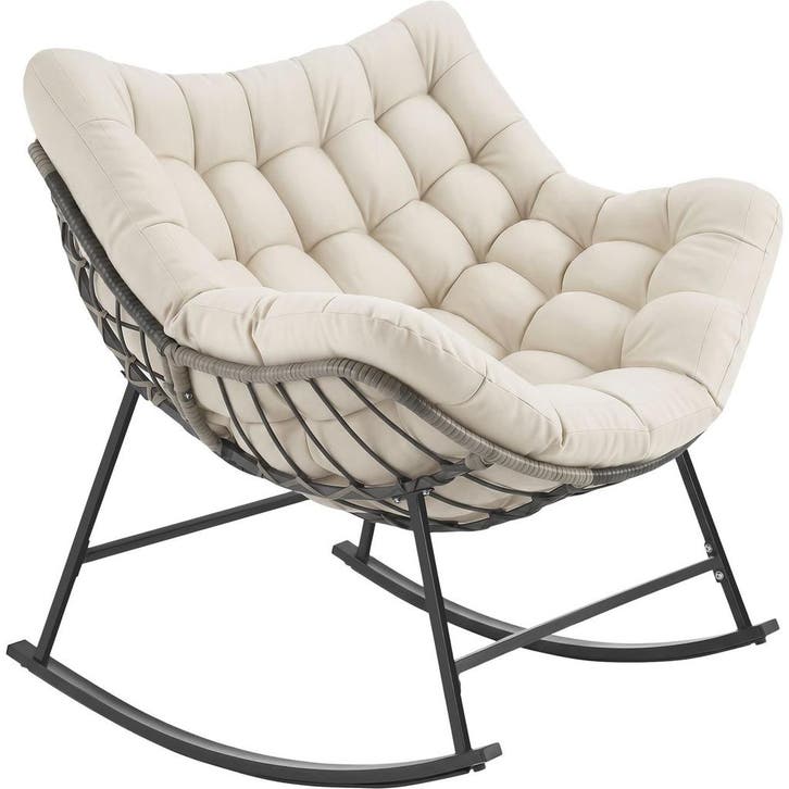 tectake Schommelstoel Tami, gestoffeerd, met stikpatroon - b, Maison & Meubles, Chaises, Envoi