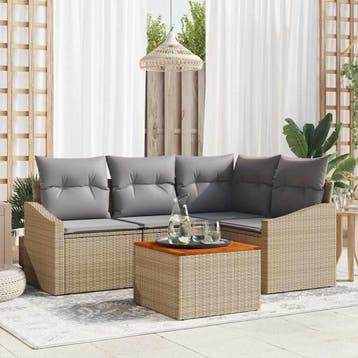 vidaXL Tuinbank Set 5 st Beige en Lichtgrijs poly rattan, Verzenden