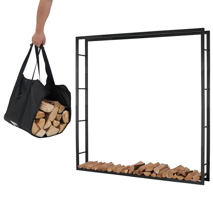 Lendo Online Brandhoutrek 196×25×196 cm Zwart Staal, Tuin en Terras, Brandhout, Verzenden