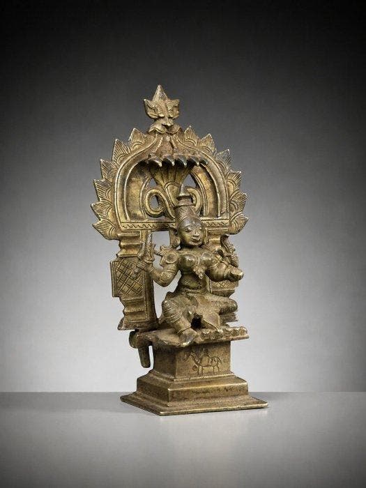 Beeldje van de godin Durga uit de regio Karnataka - Brons -, Antiek en Kunst, Kunst | Niet-Westerse kunst