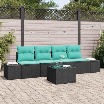 vidaXL Tuinbank Set 5 st Zwart en Turkoois poly rattan, Tuin en Terras, Verzenden, Nieuw