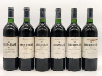 6 x 75cl Le Baron de Brane Margaux 1993 (Bordeaux, rood), Ophalen of Verzenden, Rode wijn