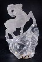 Sculpture de chèvre en quartz clair de qualité collection –
