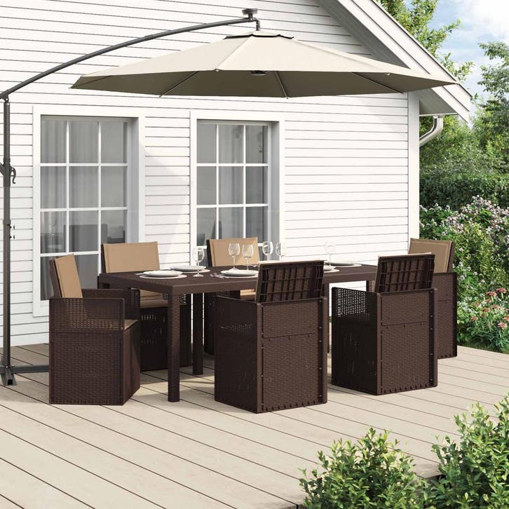 vidaXL Tuin Eettafel Set met kussen 7 pcs Bruin en Taupe PP, Jardin & Terrasse, Ensembles de jardin, Envoi