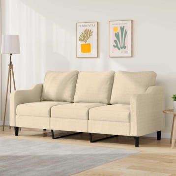 vidaXL Driezitsbank / zetel 180 cm stof crèmekleurig, Verzenden