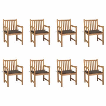 vidaXL Tuinstoelen 8 st met taupe kussens massief teakhout, Verzenden