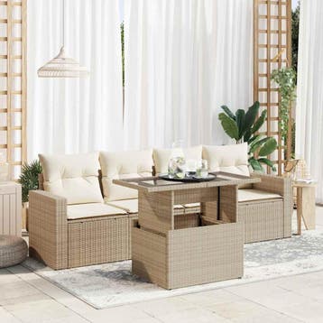 vidaXL 5-delige Loungeset met kussens poly rattan beige, Verzenden, Nieuw, Loungeset