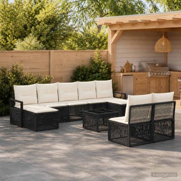 vidaXL Tuinbank Set 10 st Zwart poly rattan, Verzenden, Nieuw