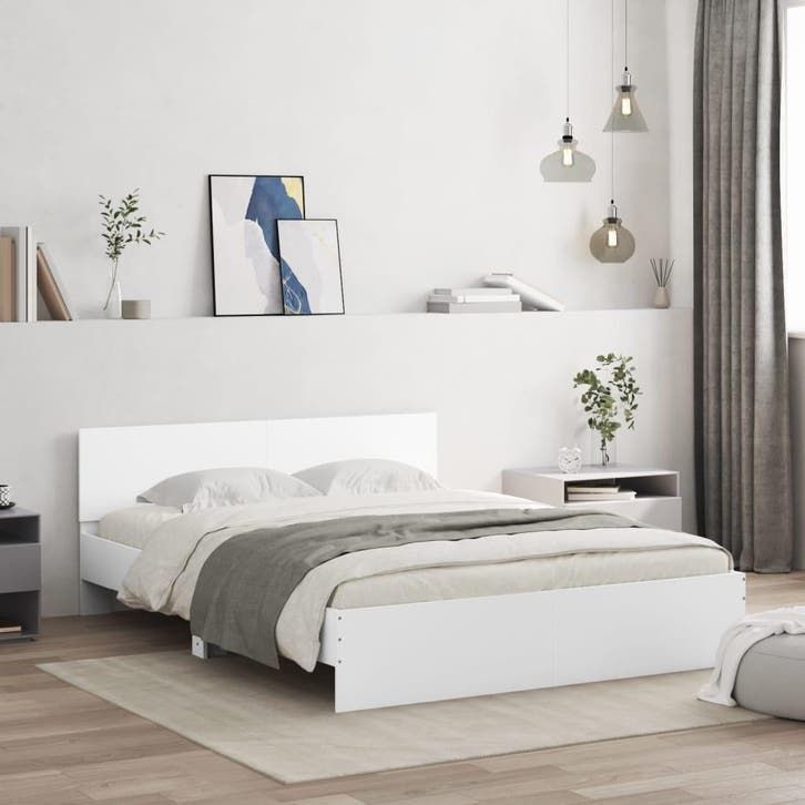 vidaXL Bedframe met hoofdeinde wit 140x200 cm, Huis en Inrichting, Slaapkamer | Bedden, Nieuw, Verzenden