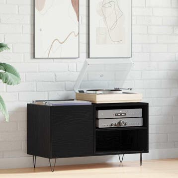 vidaXL Platenkast Zwart Eiken 85 x 38 x 48 cm Bewerkt hout, Verzenden, Nieuw