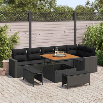 vidaXL Tuinbank Set met kussen 11 pcs Zwart poly rattan, Verzenden, Nieuw