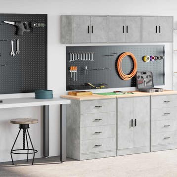 vidaXL Garagekasten 2 st bewerkt hout betongrijs, Verzenden