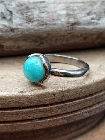 Uniek stuk: Ring van 925 zilver met amazoniet – Topkwaliteit