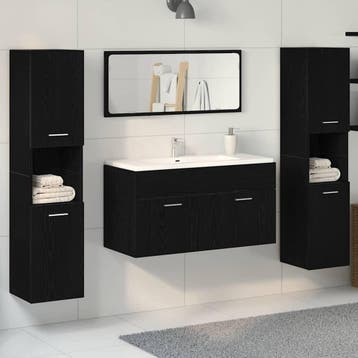 vidaXL Badkamermeubel Set 4 st Zwart Eiken 90 x 38,5 x 46 cm, Huis en Inrichting, Badkamer | Badkamermeubels, Verzenden, Nieuw