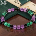 Elastisch armband met natuurlijke malachiet-, zwarte onyx-