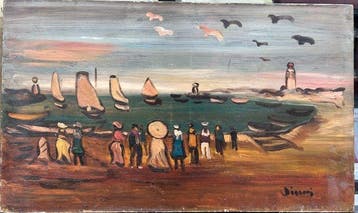 Sylvain Vigny (1903-1970) - Bord de Mer animé Marine