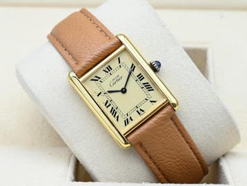 Cartier Tank Vermeil Year 1990s (Box), Handtassen en Accessoires, Horloges | Heren, Overige merken, Leer, Polshorloge, Ophalen of Verzenden