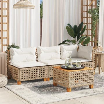 vidaXL Tuinbank 3-zits met kussens poly rattan beige, Verzenden