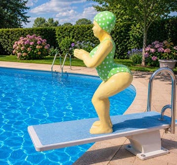 Beeld, large garden statue 110 cm high lady in bathing suit, Antiek en Kunst