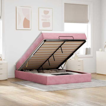 vidaXL Ottoman bed met matras 140x190cm fluweel roze, Verzenden