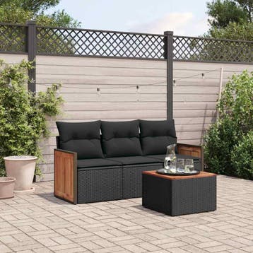 vidaXL 4-delige Loungeset met kussens poly rattan zwart, Verzenden, Nieuw, Loungeset