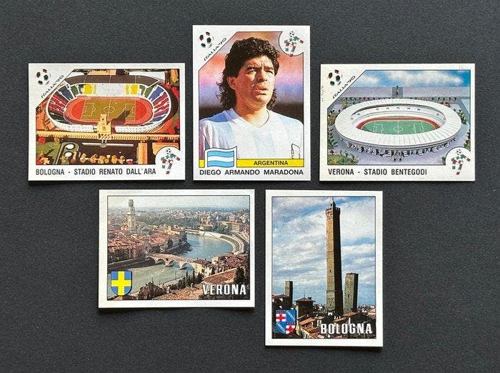 Panini - Diego Maradona #128 + 4 City & Stadium Stickers -, Verzamelen, Stickers