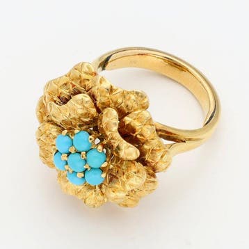 Ring - 18 karaat Geel goud - Turquoise