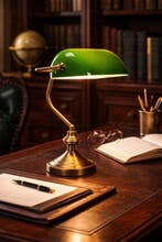 Lamp - Glas, Messing - Klassieke bankierslamp