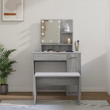 vidaXL Kaptafelset met LEDs bewerkt hout grijs sonoma, Verzenden, Nieuw
