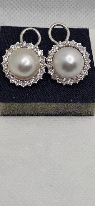 Oorbellen - 18 karaat Witgoud Parel - Diamant, Nieuw