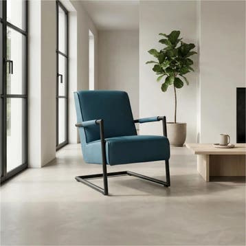 Set van 2 Leren fauteuils Lodge - Toledo Turquoise (blauw), Nieuw, Ophalen of Verzenden, 50 tot 75 cm, Leer