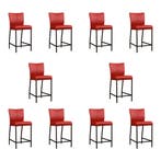 Set van 10 Leren barkrukken Revolt laag - Toledo Red (rood), Nieuw, Leer, Ophalen of Verzenden, 90 cm of meer