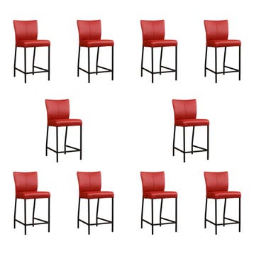 Set van 10 Leren barkrukken Revolt laag - Toledo Red (rood), Nieuw, Leer, Ophalen of Verzenden, 90 cm of meer