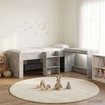 vidaXL Kinderhoogslaper met bureau Betongrijs 75 x 190 cm, Huis en Inrichting, Slaapkamer | Bedden, Verzenden, Nieuw