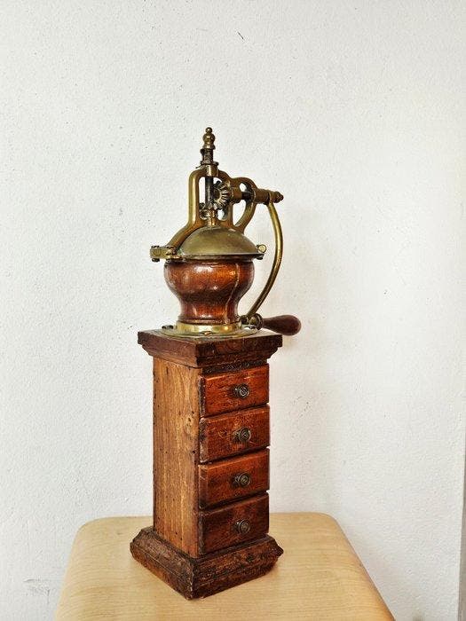 Koffiemolen - Hout, Messing - Koffiemolen, Antiek en Kunst, Antiek | Keukengerei