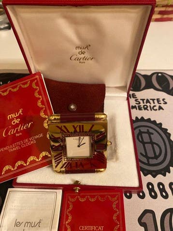 Réveil - cartier - Acier, Plaqué or - 1990-2000, Antiquités & Art