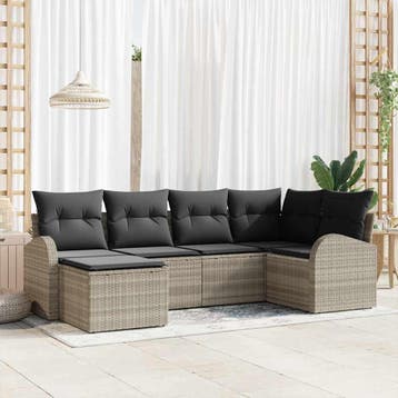 vidaXL Tuinbank Set 6 st Lichtgrijs poly rattan, Verzenden, Nieuw