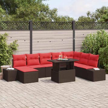 vidaXL Tuinbank Set 9 st Bruin poly rattan, Tuin en Terras, Verzenden, Nieuw