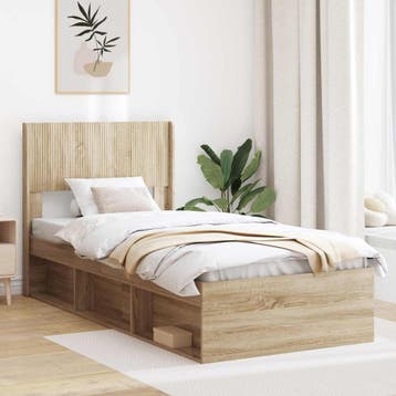 vidaXL Bedframe met opbergruimte en hoofdbord Sonoma Eiken, Verzenden, Nieuw