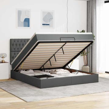 vidaXL Ottoman bed met matras 160x200cm stof donkergrijs, Verzenden, Nieuw