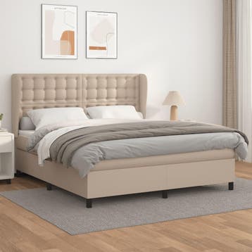 vidaXL Boxspring met matras kunstleer cappuccinokleurig, Verzenden
