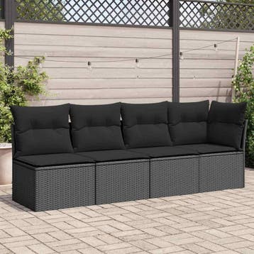 vidaXL Tuinbank met kussens 4-zits zwart poly rattan, Tuin en Terras, Verzenden, Nieuw