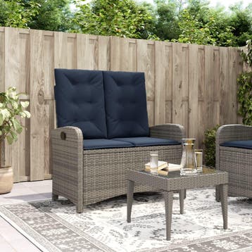 vidaXL Tuinbankje verstelbaar met kussens poly rattan grijs, Tuin en Terras, Verzenden, Nieuw