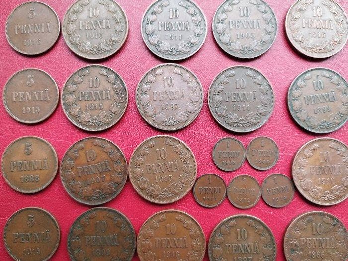 Finland. 50 copper coins. 1 penny. 5 penny. 10 penny., Postzegels en Munten, Munten | Europa | Niet-Euromunten