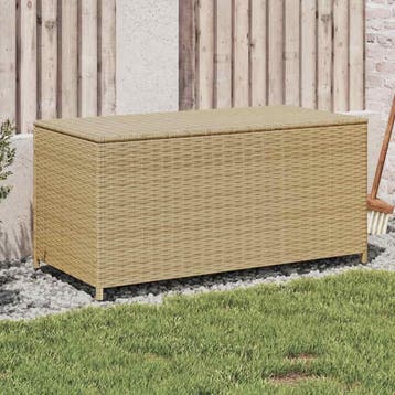vidaXL Tuinbox met wielen 190 L poly rattan gemengd beige, Verzenden