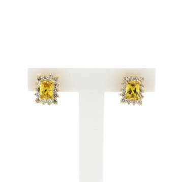 Gouden oorbellen met gele en witte zirconia, Handtassen en Accessoires, Oorbellen, Gebruikt, Ophalen of Verzenden, Met edelsteen