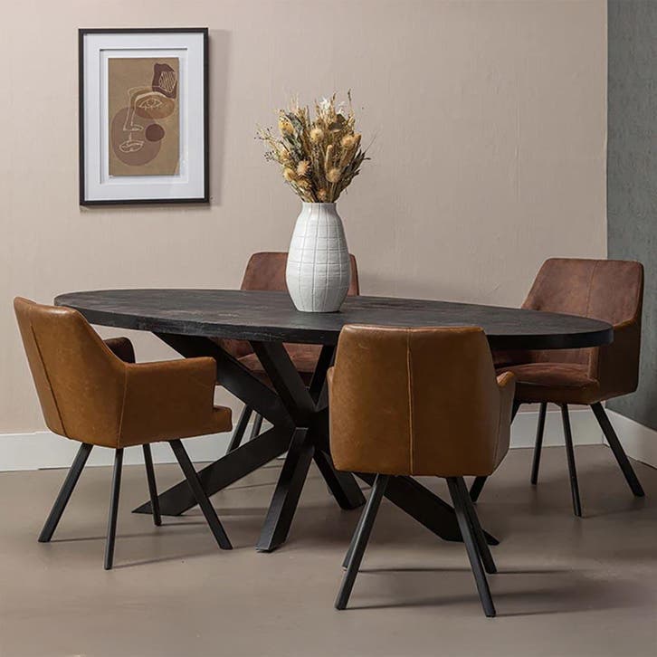 Mangohouten Eettafel Ovaal Oscar 160x90 cm Zwart (5cm), Huis en Inrichting, Tafels | Eettafels, Nieuw, Overige houtsoorten, Ovaal