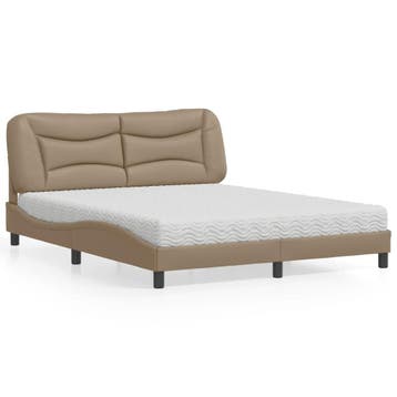 vidaXL Bed met matras Hvar kunstleer cappuccinokleurig, Huis en Inrichting, Slaapkamer | Bedden, Verzenden, Nieuw